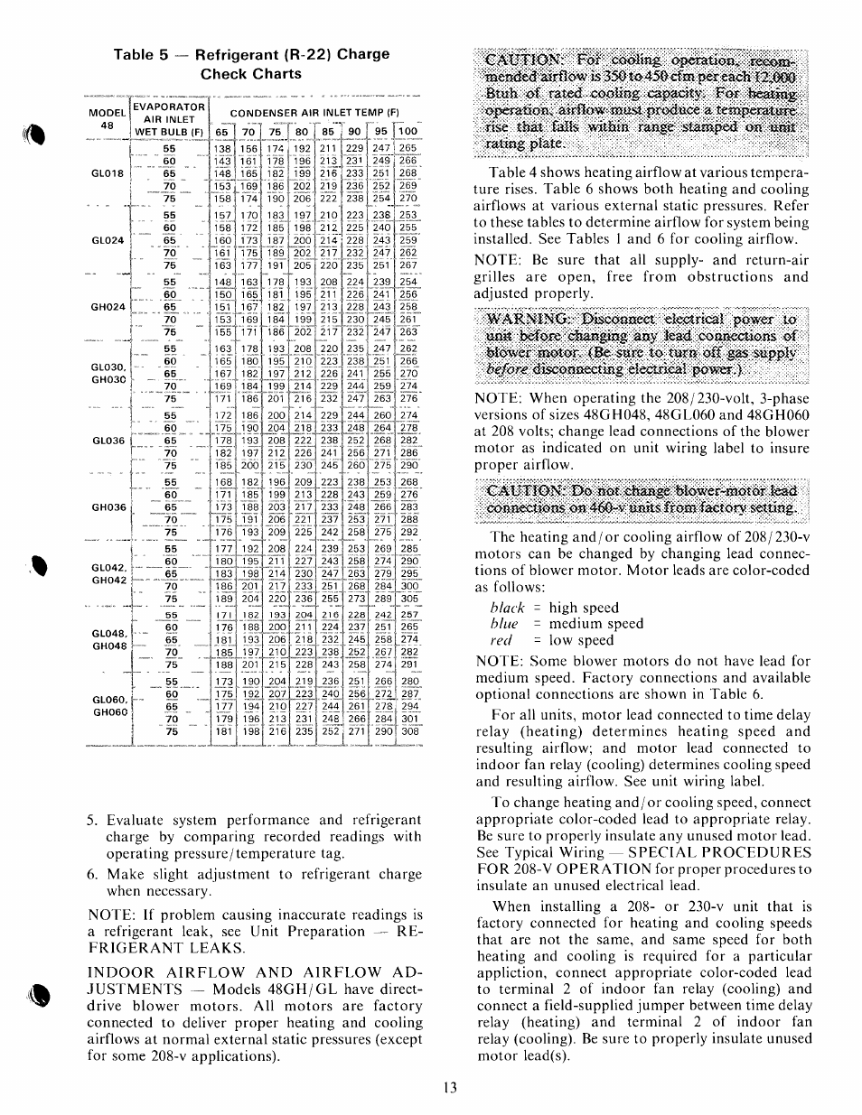 Refrigerant (r-22) charge check charts, Table 5 refrigerant (r-22) charge check charts | Carrier 48GH User Manual | Page 13 / 22