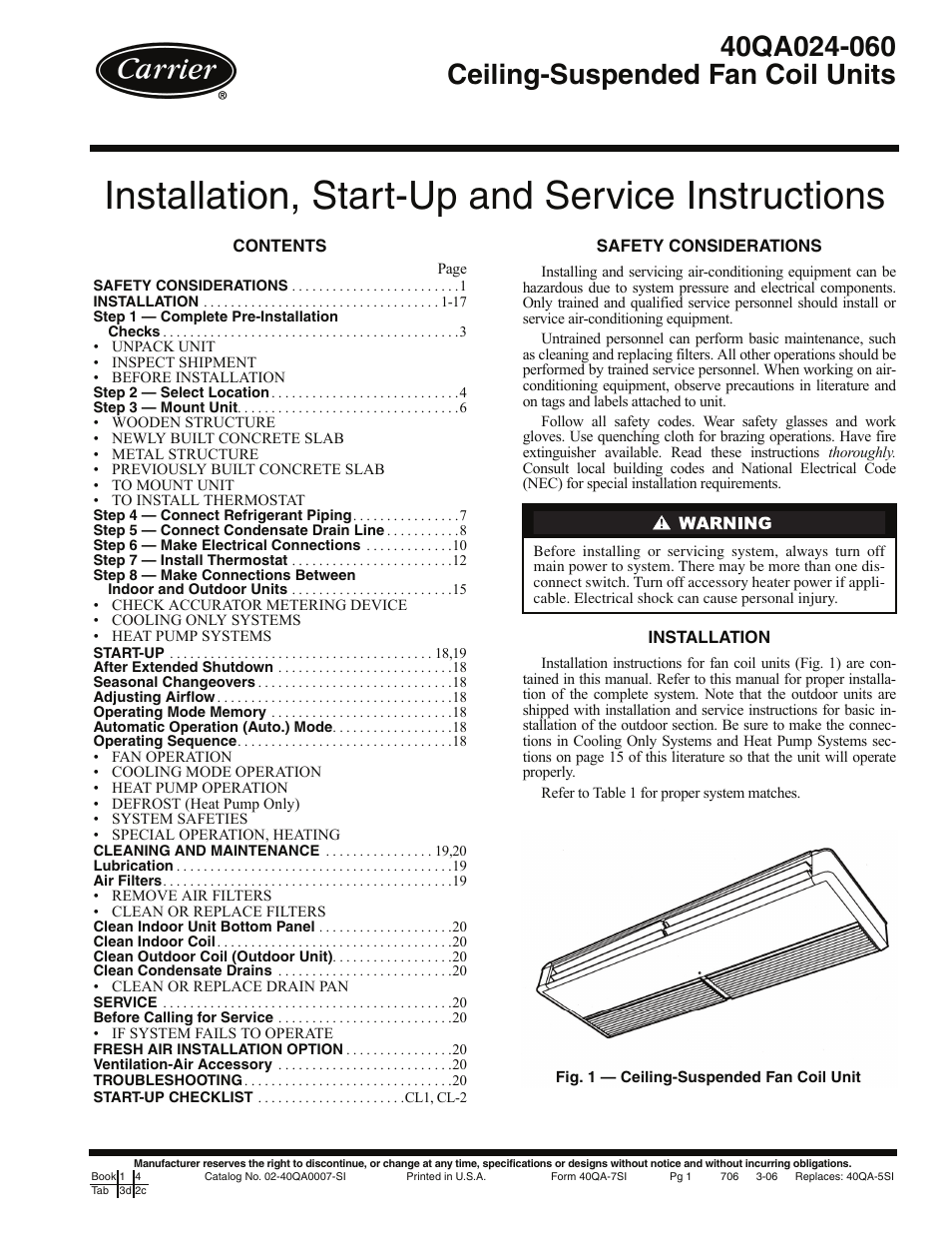 Carrier 40QA024-060 User Manual | 24 pages