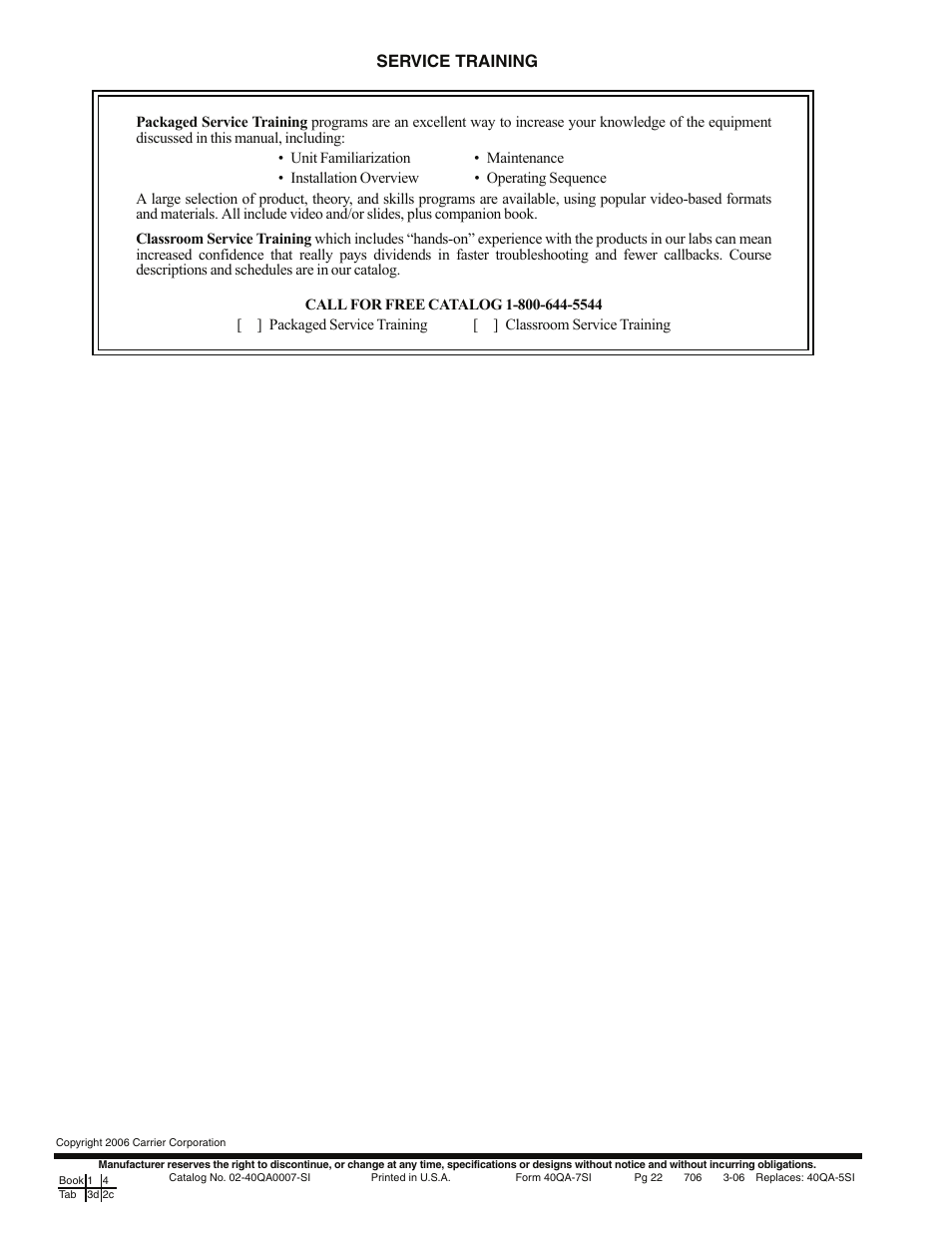Service training start-up checklist | Carrier 40QA024-060 User Manual | Page 22 / 24