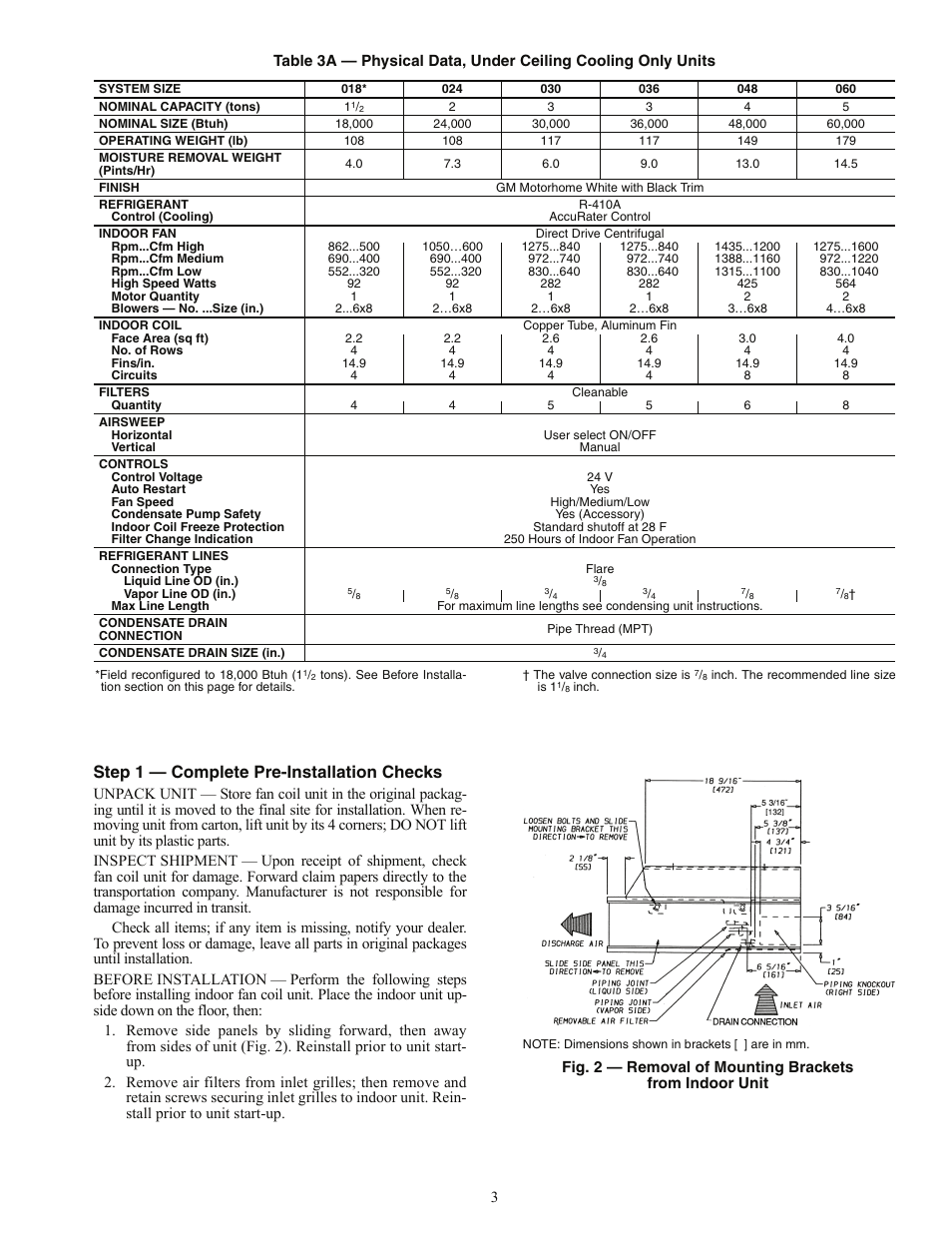 Step 1 — complete pre-installation checks | Carrier 40QA024-060 User Manual | Page 3 / 24