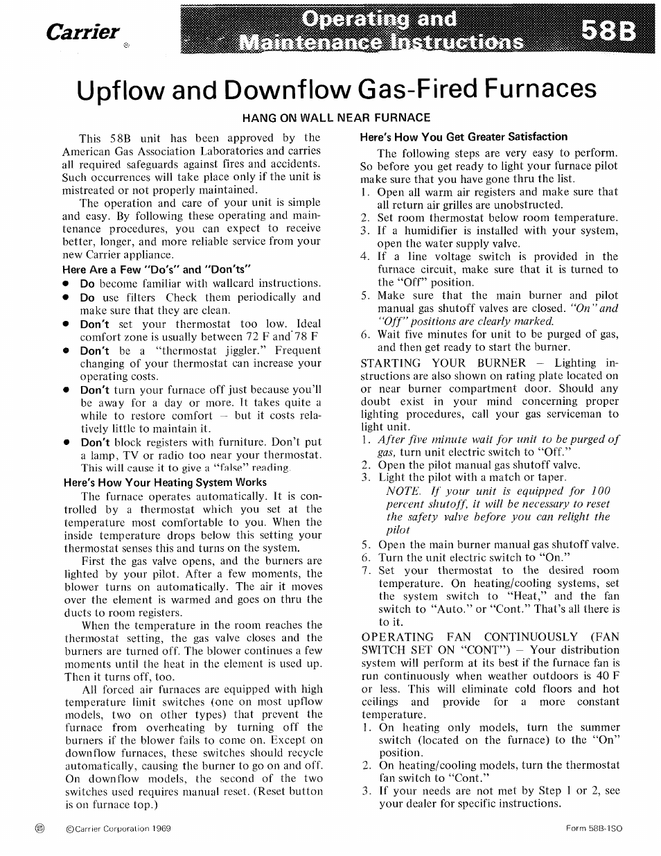 Carrier 58B User Manual | 2 pages