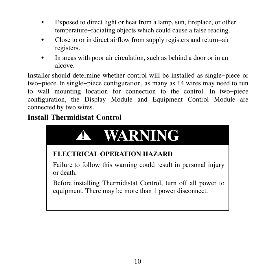Warning | Carrier PERFORMANCETSERIES EDGER THERMIDISTATT CONTROL TP-PRH-A User Manual | Page 10 / 88