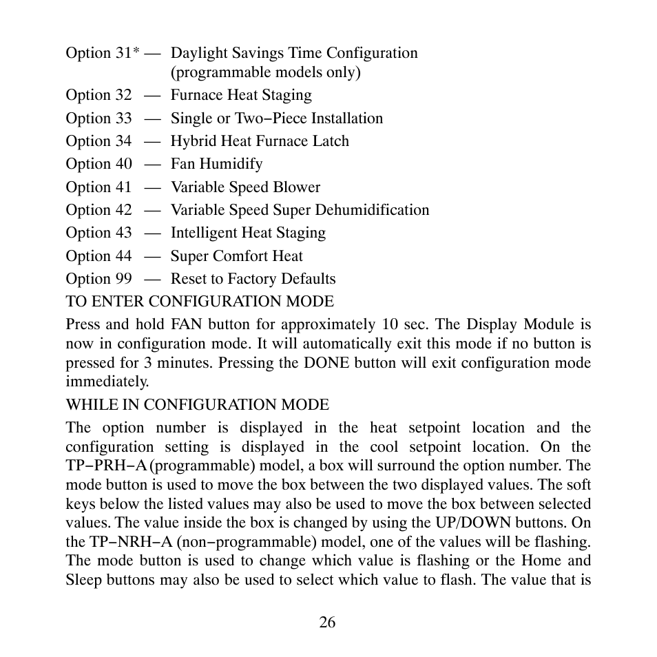 Carrier PERFORMANCETSERIES EDGER THERMIDISTATT CONTROL TP-PRH-A User Manual | Page 26 / 88