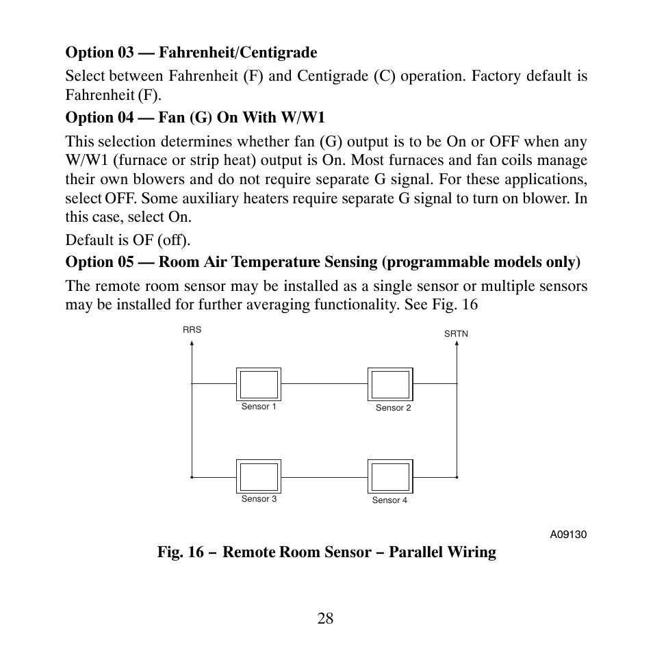 Fig. 16 − remote room sensor − parallel wiring | Carrier PERFORMANCETSERIES EDGER THERMIDISTATT CONTROL TP-PRH-A User Manual | Page 28 / 88