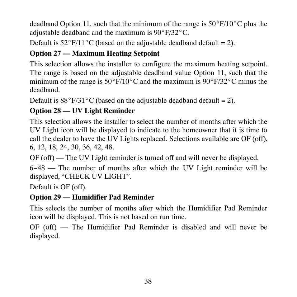 Carrier PERFORMANCETSERIES EDGER THERMIDISTATT CONTROL TP-PRH-A User Manual | Page 38 / 88