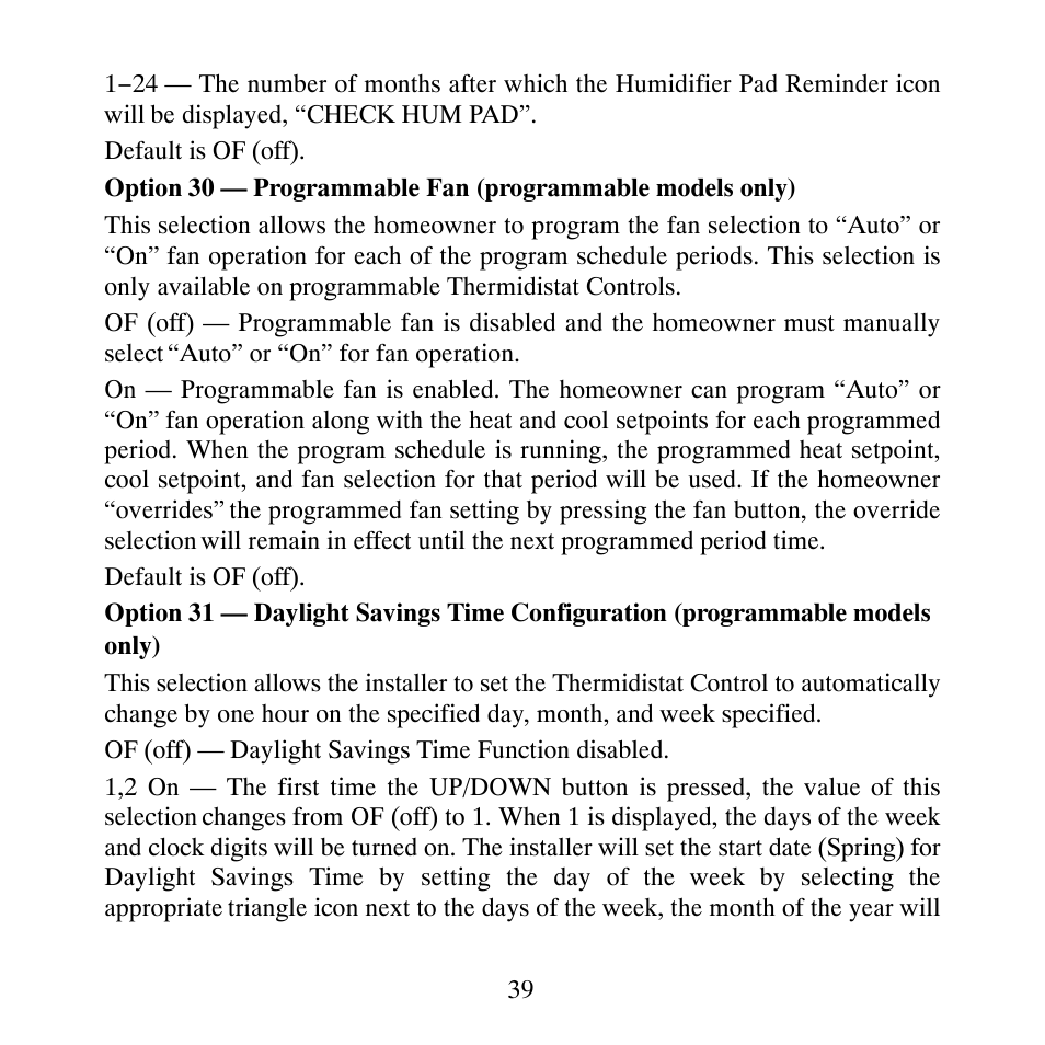 Carrier PERFORMANCETSERIES EDGER THERMIDISTATT CONTROL TP-PRH-A User Manual | Page 39 / 88