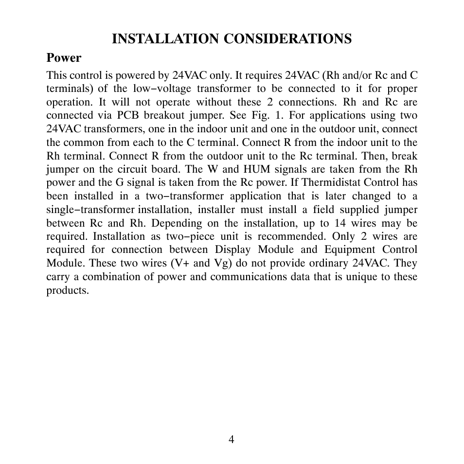 Installation considerations | Carrier PERFORMANCETSERIES EDGER THERMIDISTATT CONTROL TP-PRH-A User Manual | Page 4 / 88