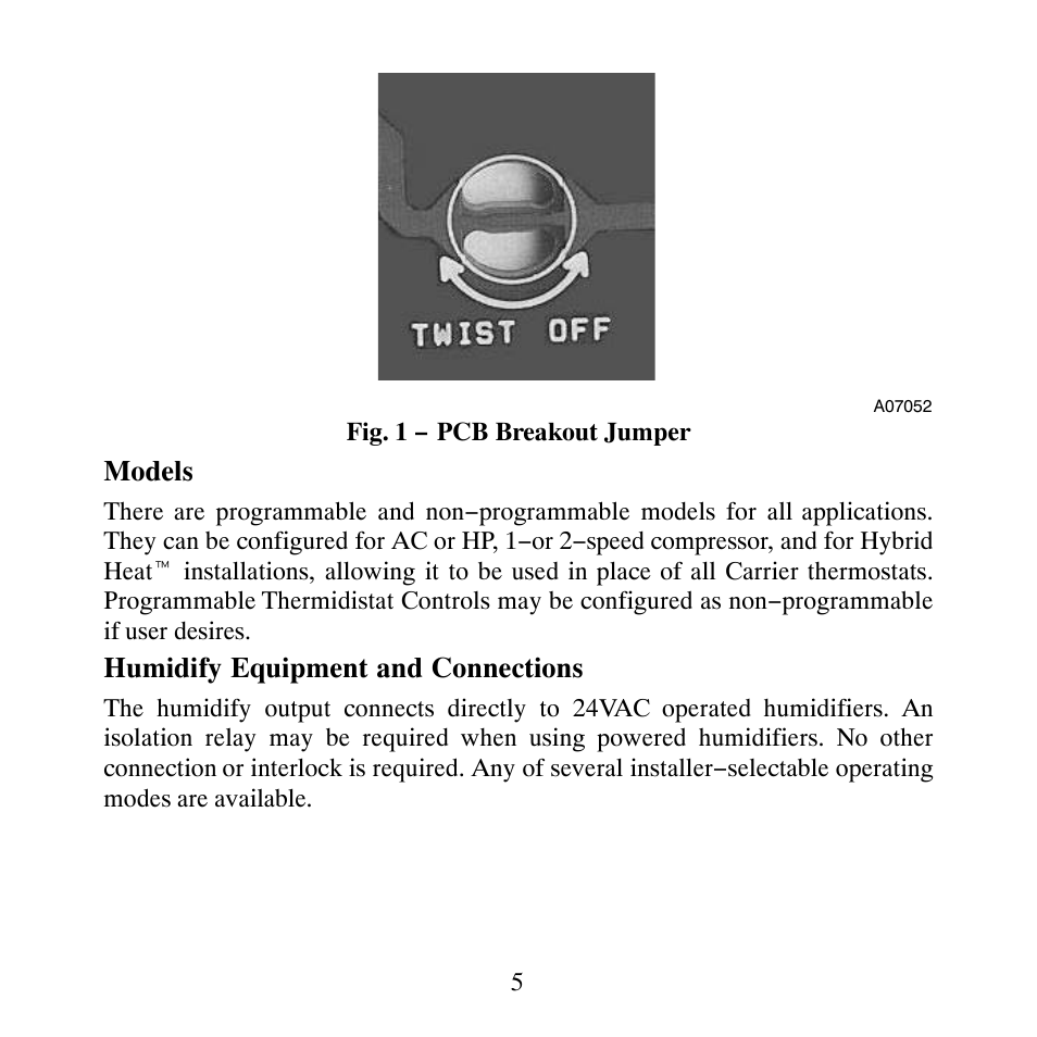 Carrier PERFORMANCETSERIES EDGER THERMIDISTATT CONTROL TP-PRH-A User Manual | Page 5 / 88