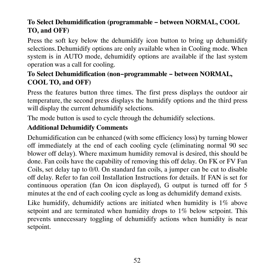 Carrier PERFORMANCETSERIES EDGER THERMIDISTATT CONTROL TP-PRH-A User Manual | Page 52 / 88