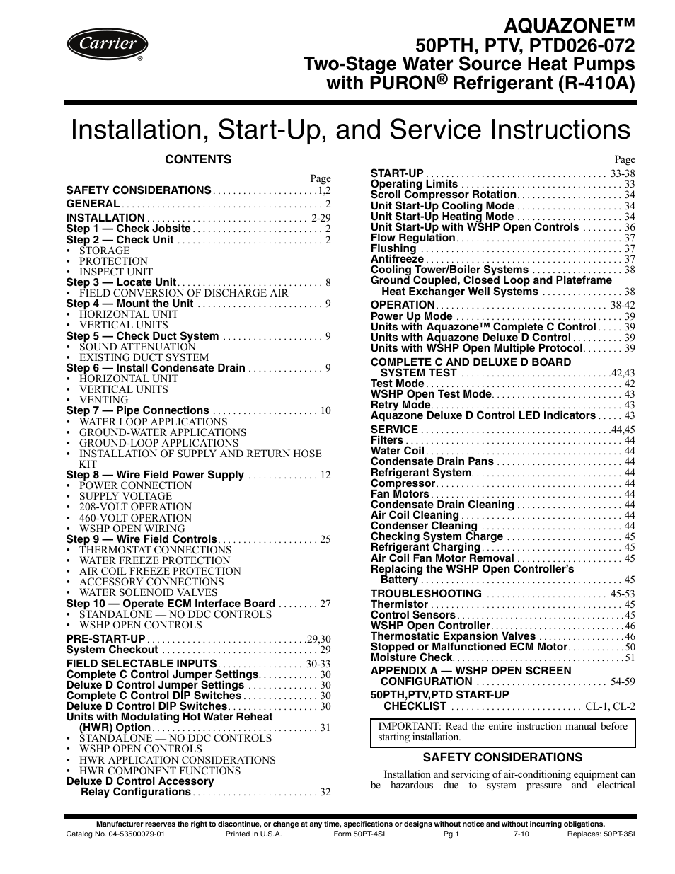 Carrier AQUAZONE 50PTH User Manual | 64 pages