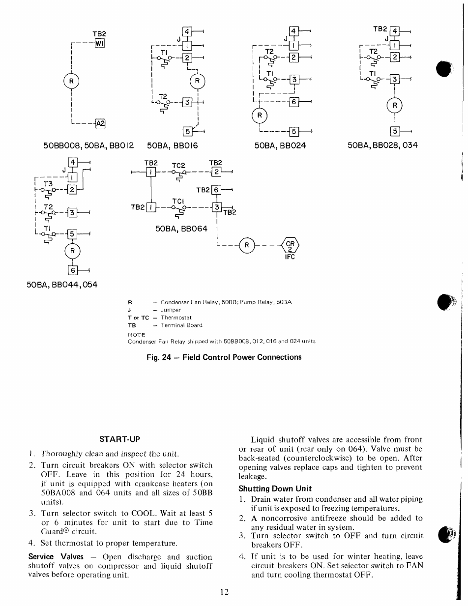 Fig. 24 — field control power connections, Start-up | Carrier 50BA User Manual | Page 12 / 16