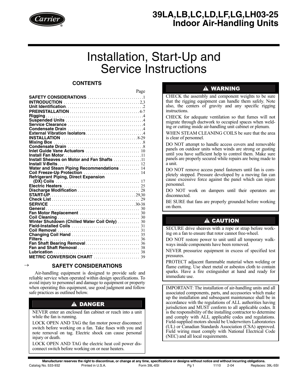 Carrier 39LB User Manual | 40 pages