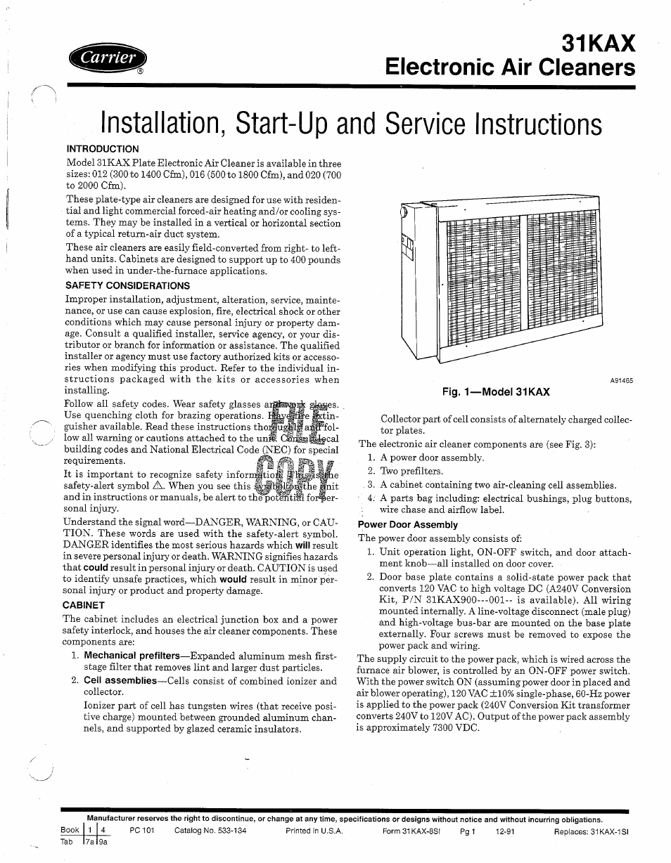 Carrier 31KAX User Manual | 12 pages