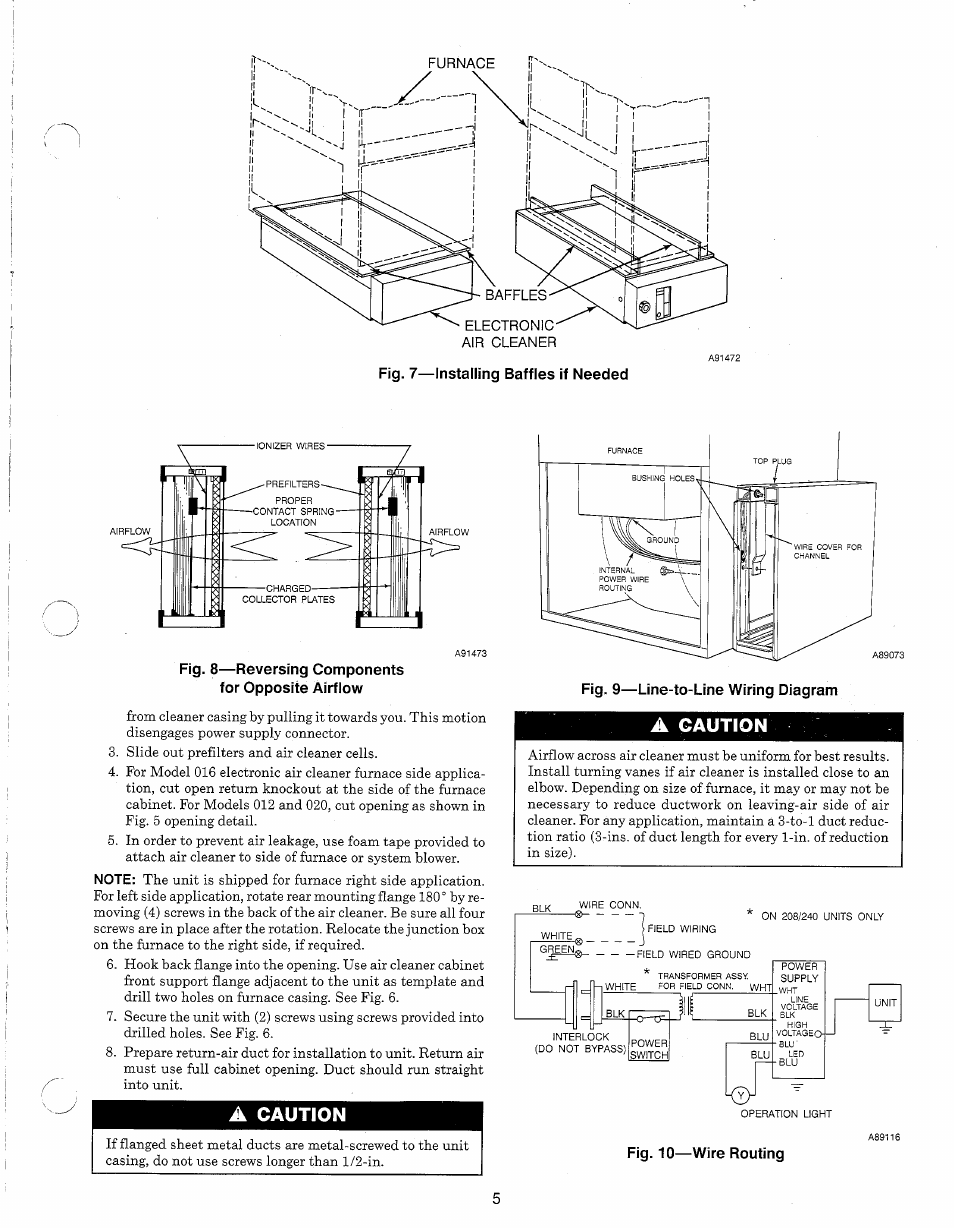 For opposite airflow, A caution, Fig. 10—wire routing | Carrier 31KAX User Manual | Page 5 / 12