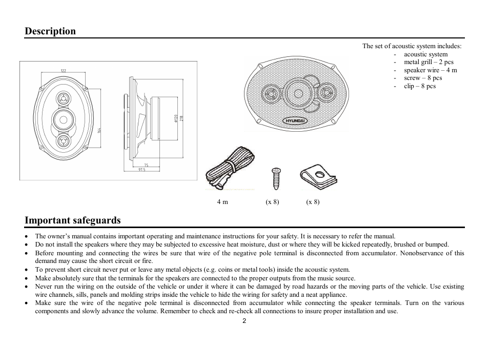 Description, Important safeguards | Hyundai H-CSD694 User Manual | Page 2 / 11