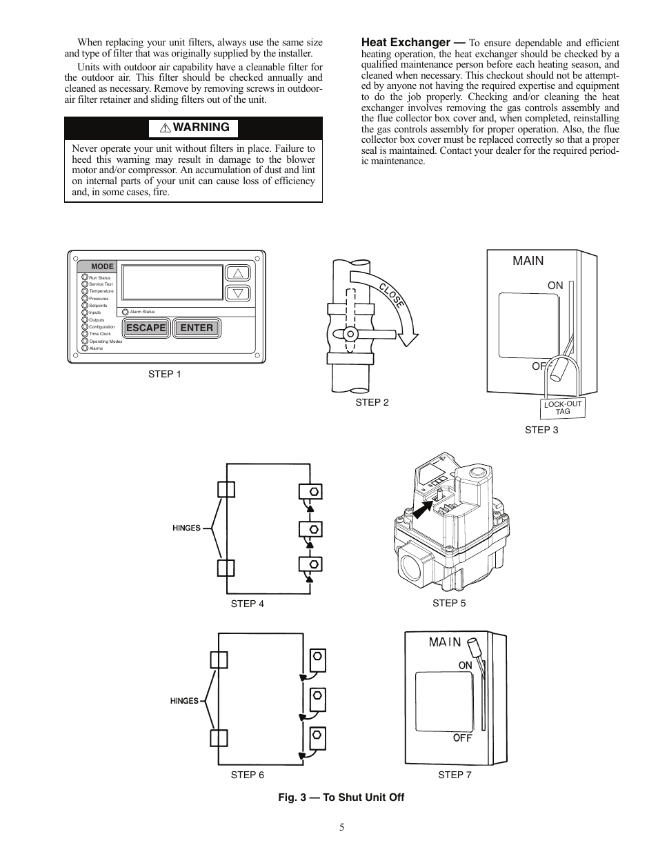 Main, Heat exchanger, Warning | Carrier COMFORTLINK P5030-100 User Manual | Page 5 / 8