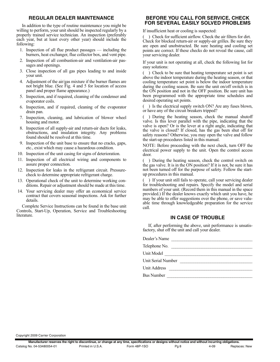 Carrier COMFORTLINK P5030-100 User Manual | Page 8 / 8