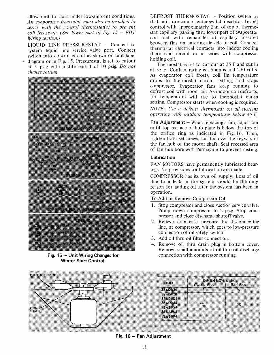 Lubrication, Fig. 16 — fan adjustment | Carrier 38AD028   Carri38AD044 User Manual | Page 11 / 12
