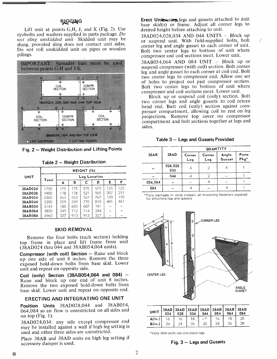 Skid removal, Erecting and integrating one unit | Carrier 38AD028   Carri38AD044 User Manual | Page 2 / 12