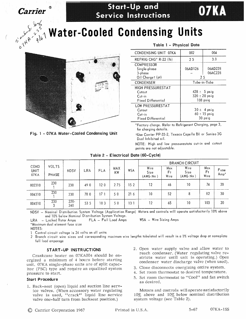Carrier 07KA User Manual | 4 pages