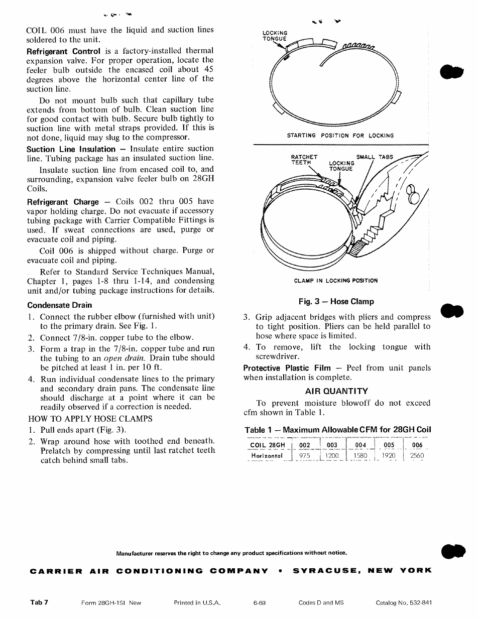Condensate drain, Air quantity | Carrier 28GH User Manual | Page 2 / 2