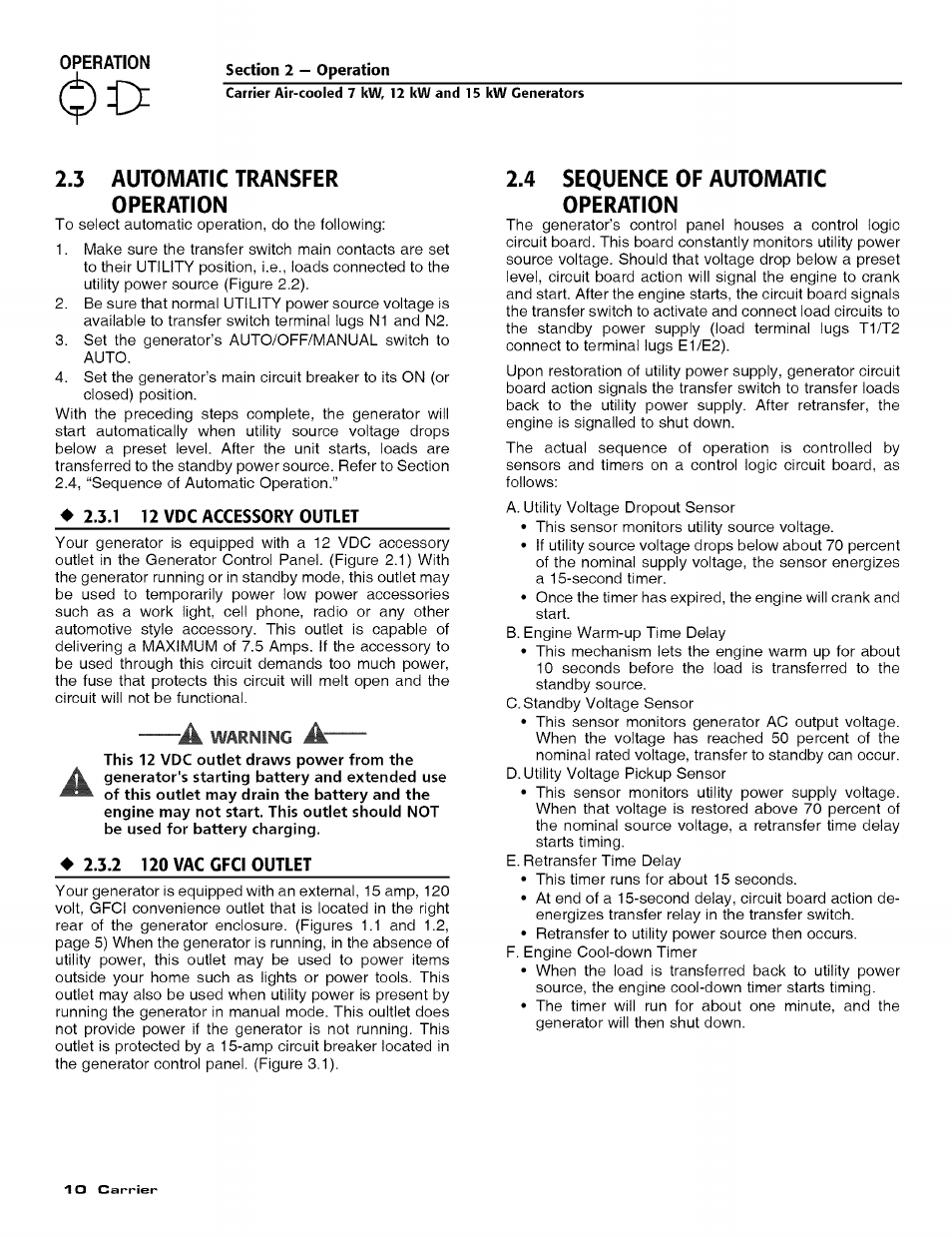 3 automatic transfer operation, 4 sequence of automatic operation, Automatic transfer operation | Sequence of automatic operation | Carrier ASPASICCA007 User Manual | Page 12 / 24