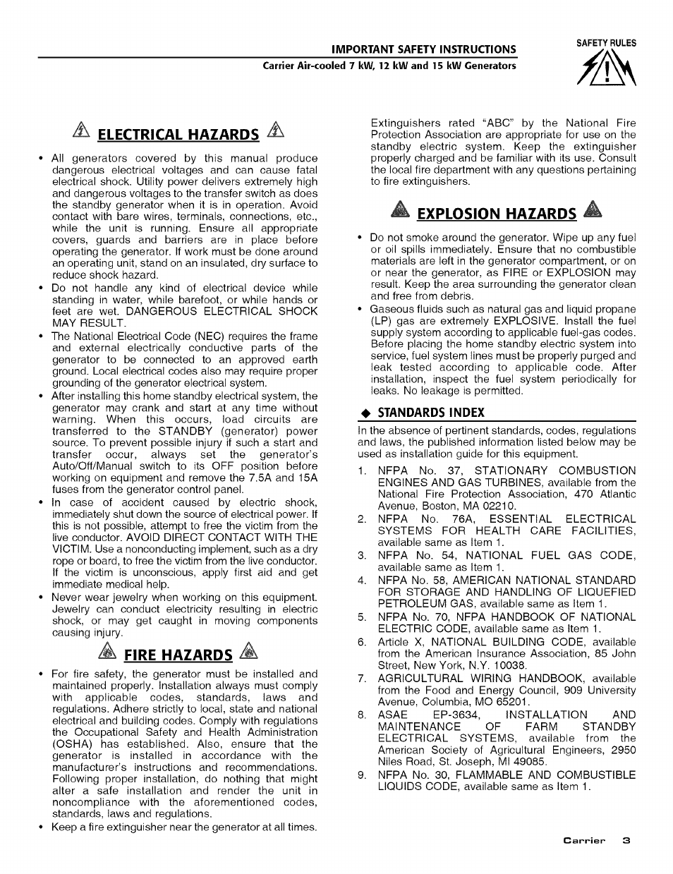 Important safety instructions, Standards index | Carrier ASPASICCA007 User Manual | Page 5 / 24