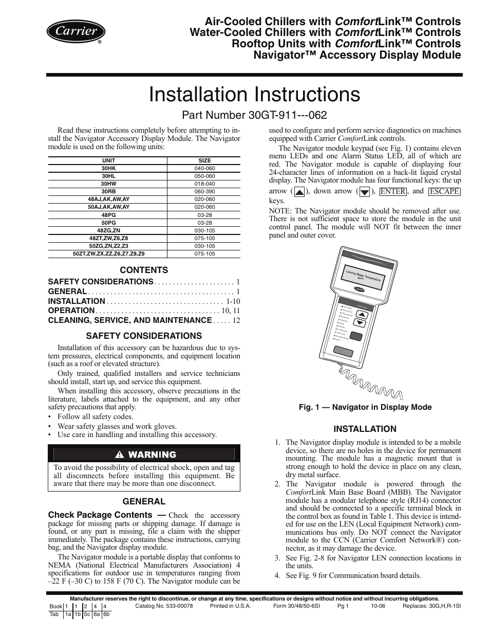 Carrier 30GT-911---062 User Manual | 12 pages