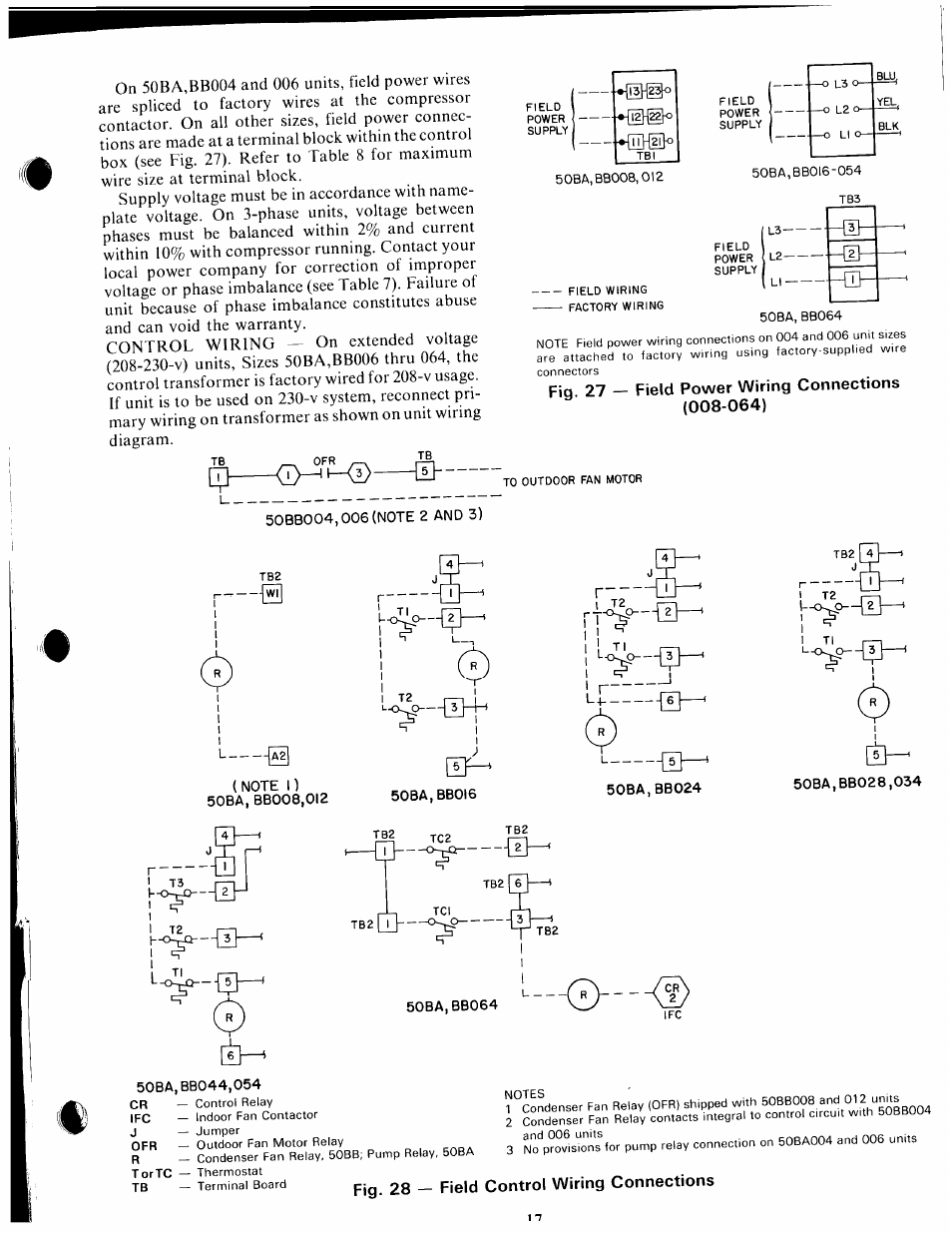Fig. 27 — field power wiring connections (008-064) | Carrier 50BA User Manual | Page 17 / 24