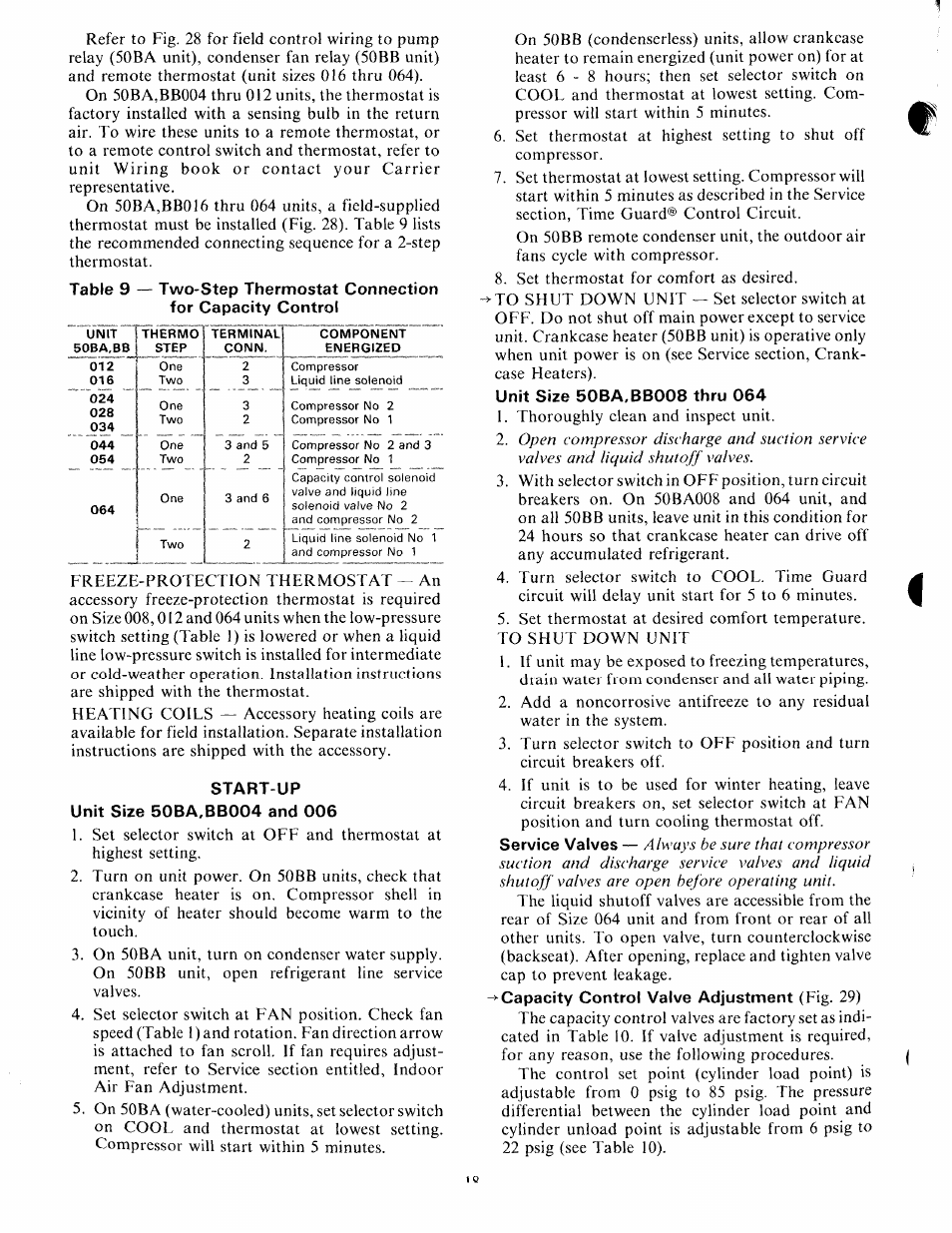 Start-up, Unit size 50ba,bb004 and 006, Unit size 50ba.bb008 thru 064 | Carrier 50BA User Manual | Page 18 / 24