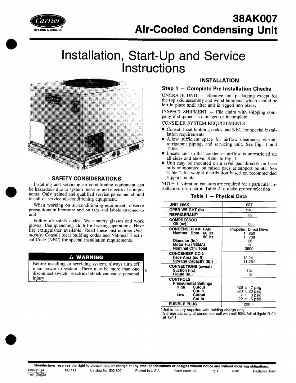 Carrier 38AK007 User Manual | 8 pages