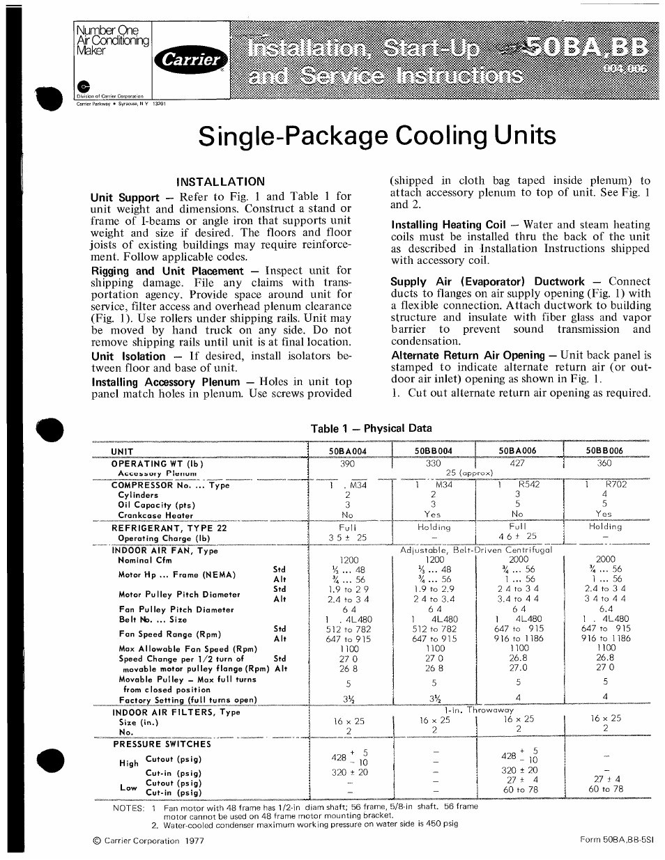 Carrier 50BA User Manual | 8 pages