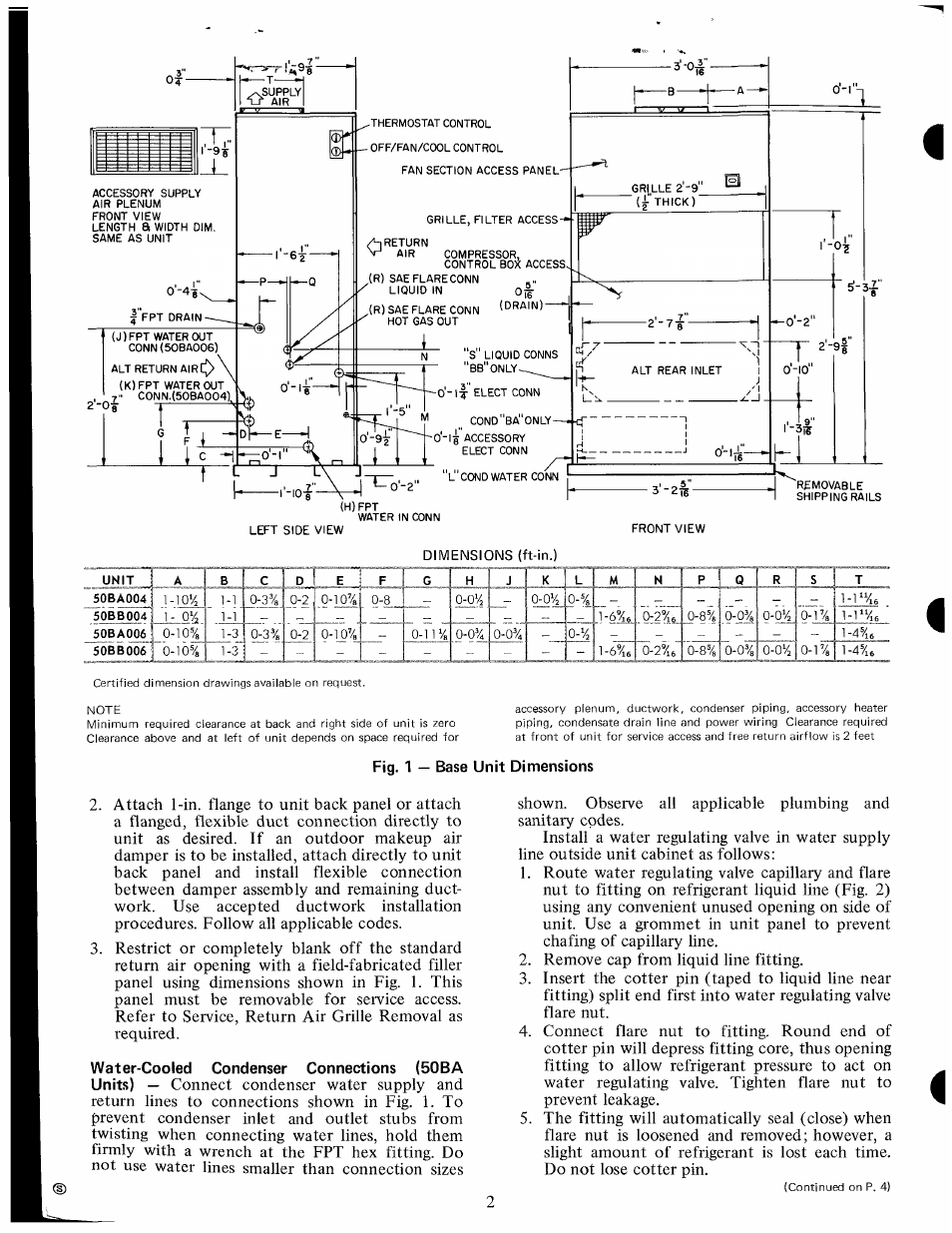 Fig. 1 — base unit dimensions | Carrier 50BA User Manual | Page 2 / 8