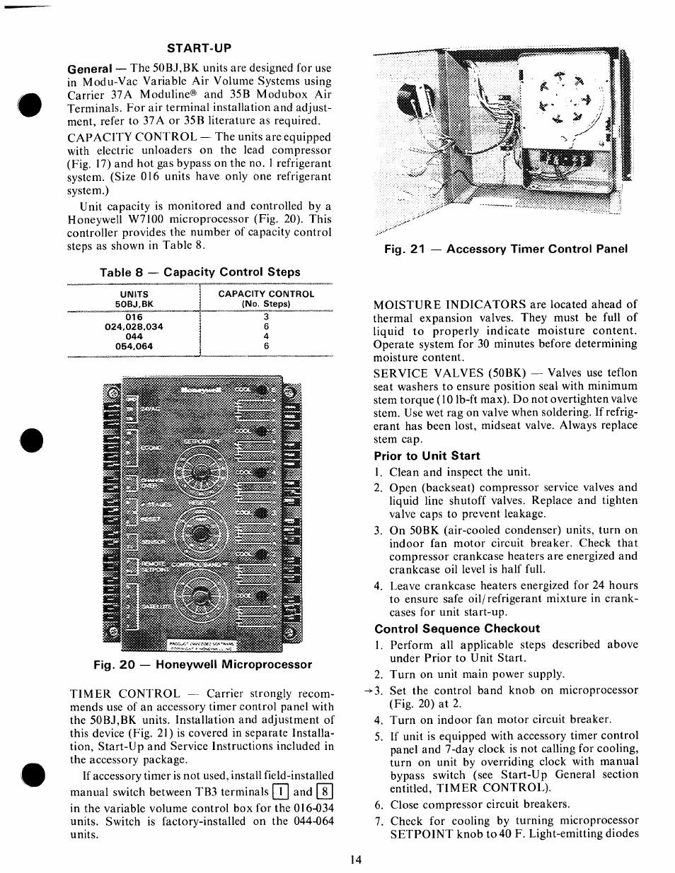 Start-up, Prior to unit start, Control sequence checkout | Start-up ,15, Prior to unit start control sequence checkout | Carrier 50BK User Manual | Page 15 / 20