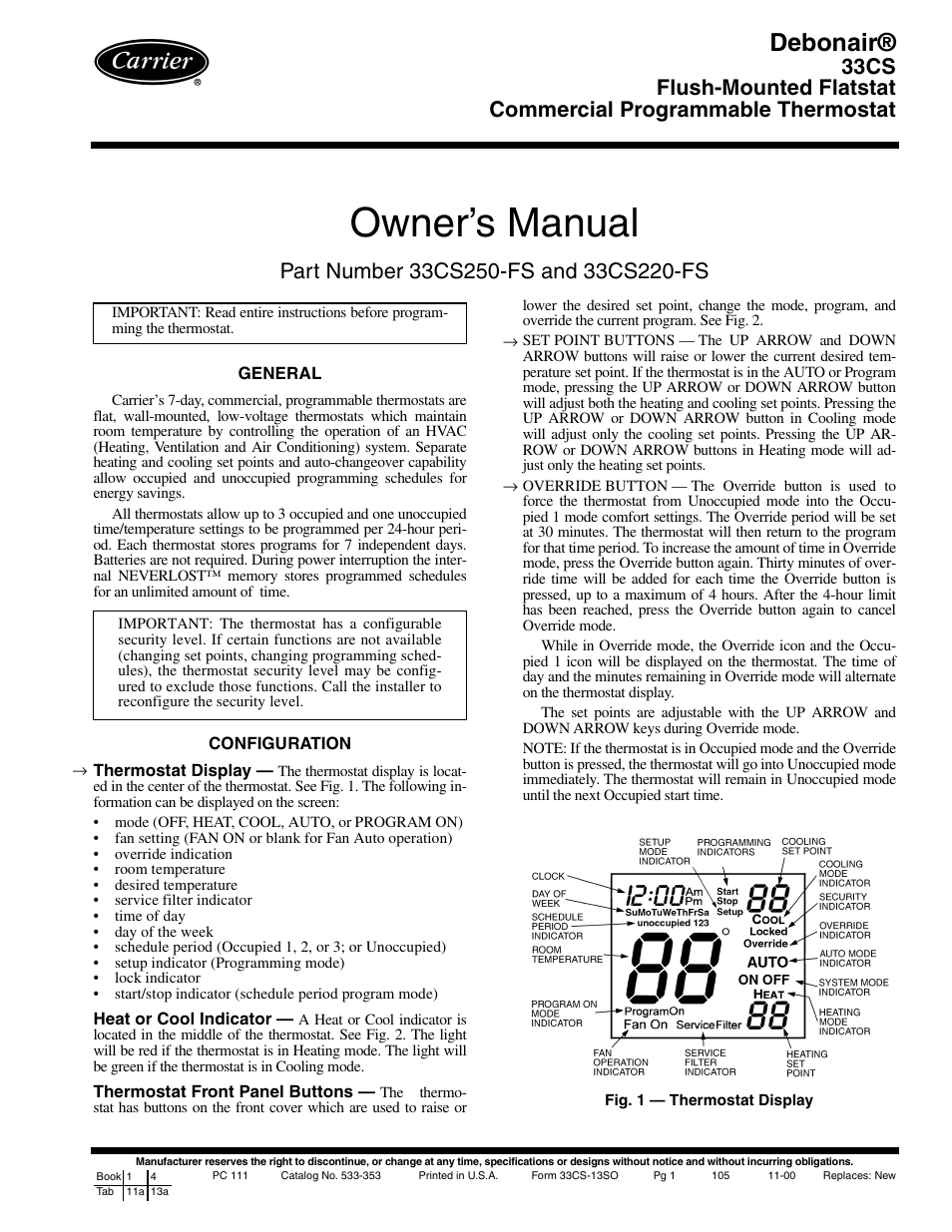 Carrier 33CS250-FS User Manual | 8 pages