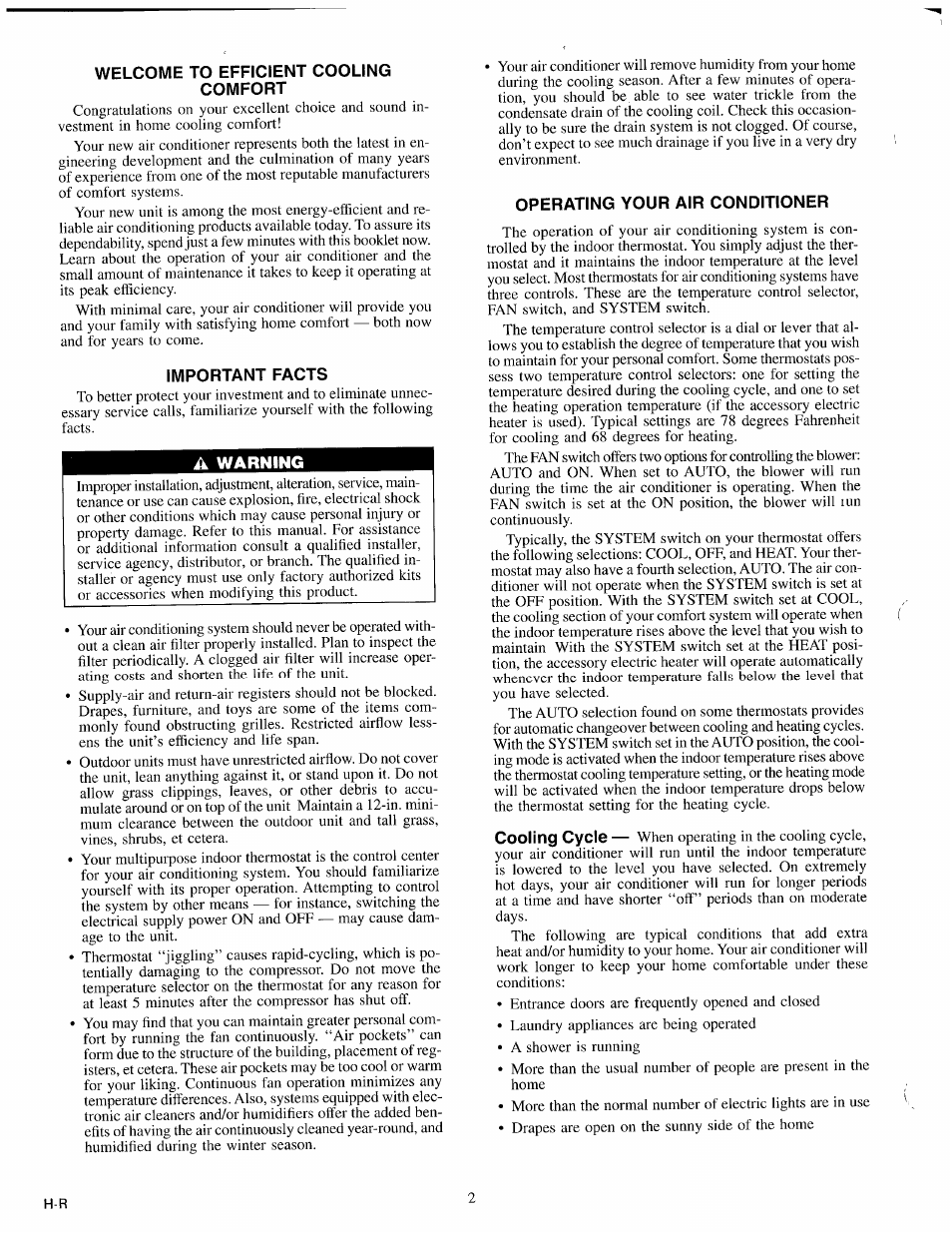 Welcome to efficient cooling comfort, Important facts, Operating your air conditioner | Carrier 50ZP User Manual | Page 2 / 6