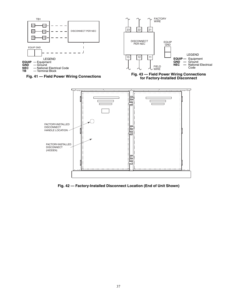 Fig. 41 — field power wiring connections | Carrier WEATHER MASTER 48P2 User Manual | Page 37 / 76