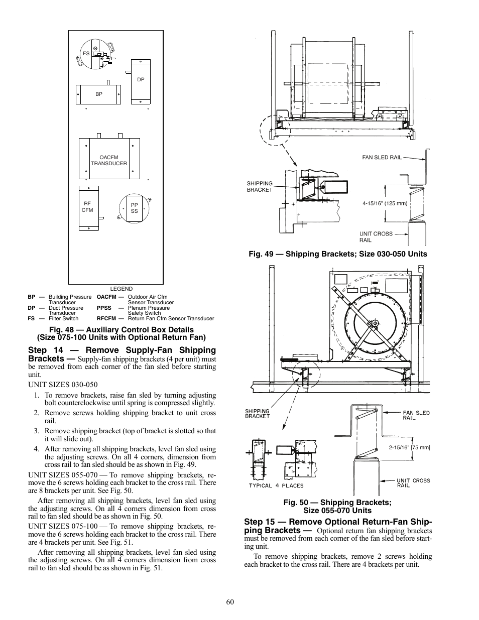 Step 14 — remove supply-fan shipping brackets | Carrier WEATHER MASTER 48P2 User Manual | Page 60 / 76