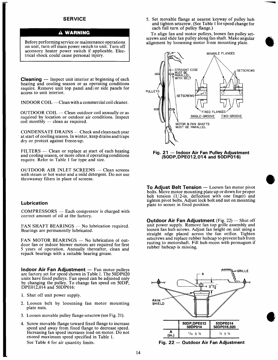 Service, Lubrication, A warning | Carrier 50DP016 User Manual | Page 14 / 16