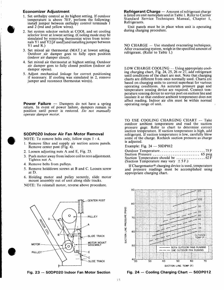 Economizer adjustment, 50dp020 indoor air fan motor removal | Carrier 50DP016 User Manual | Page 15 / 16