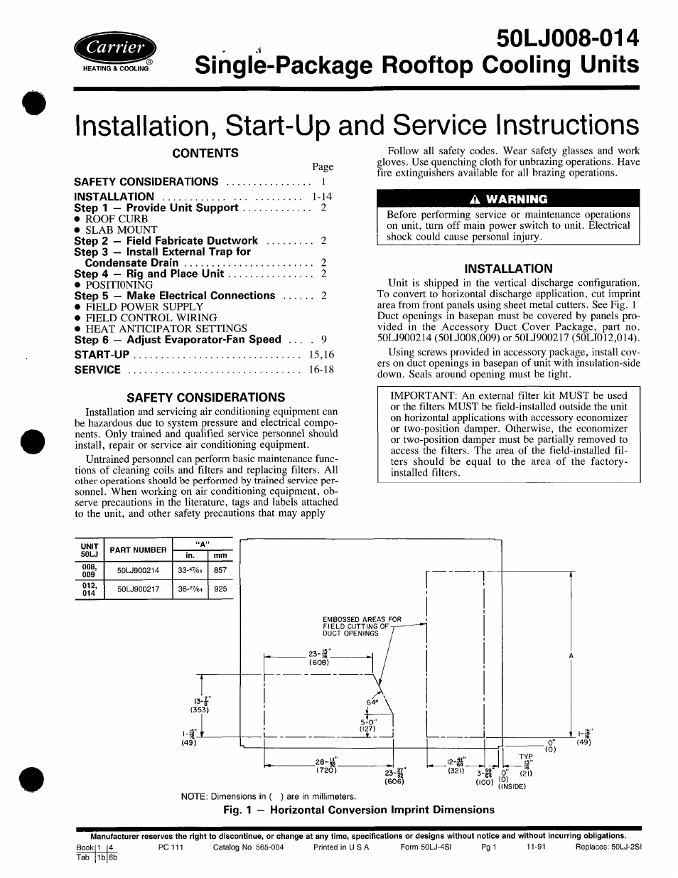 Carrier 50LJ008-014 User Manual | 19 pages