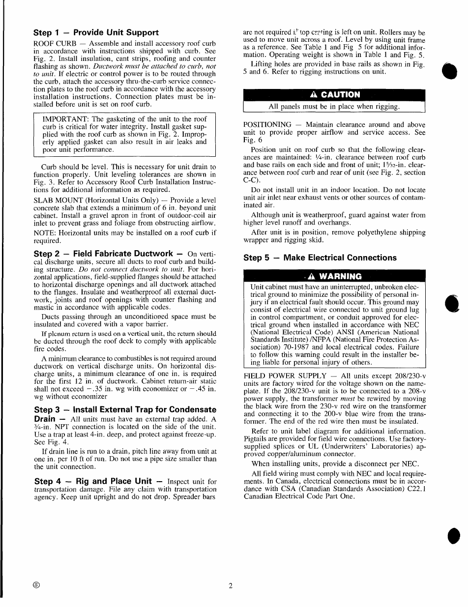 A caution, Step 5 — make electrical connections, A warning | Carrier 50LJ008-014 User Manual | Page 2 / 19