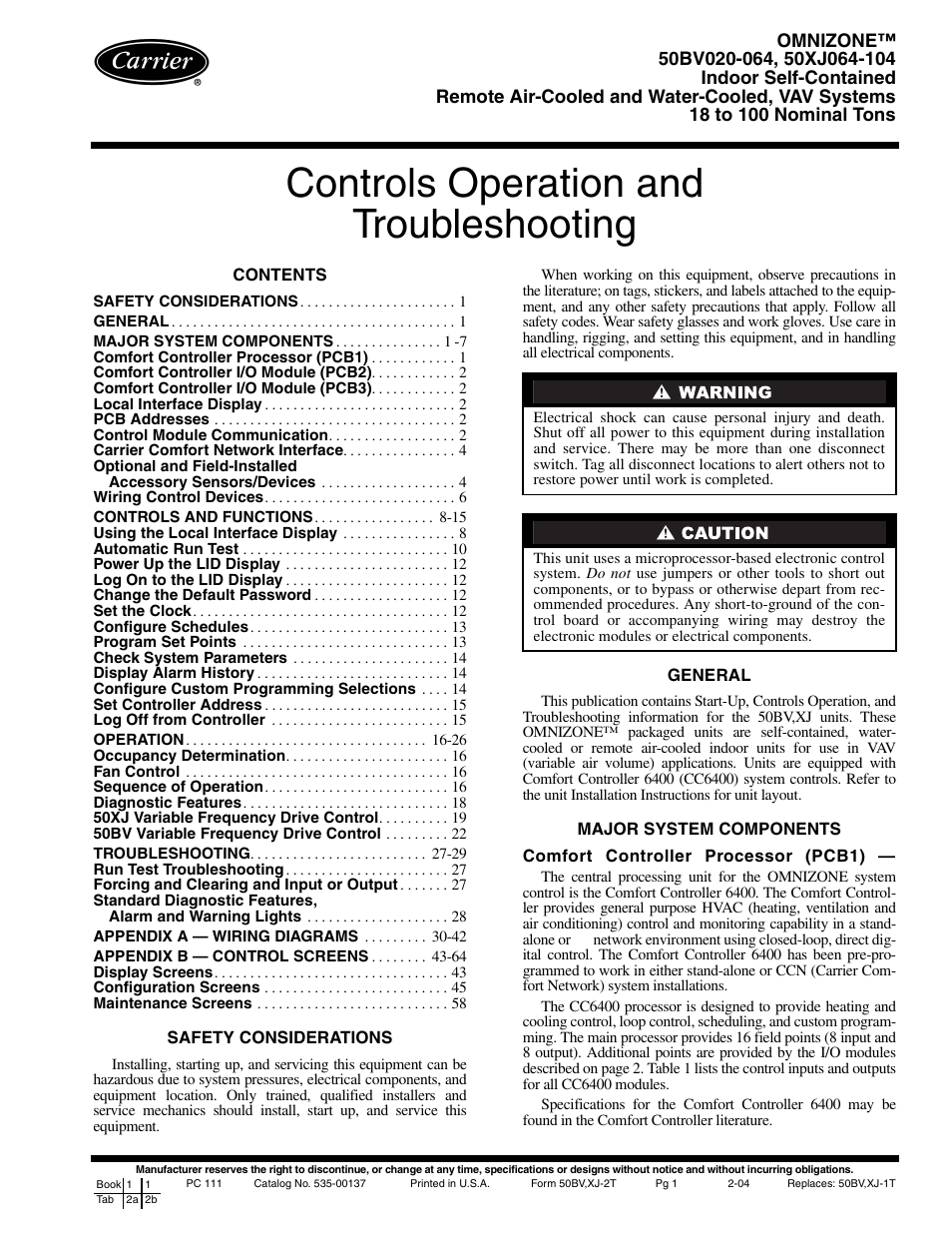 Carrier OMNIZONE 50XJ064-104 User Manual | 64 pages