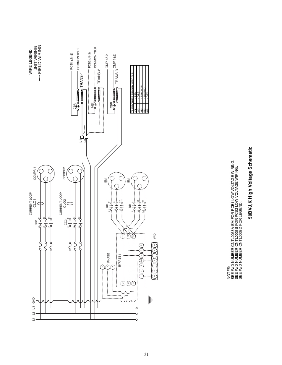 50 bvj ,k h ig h v olta ge s c he ma tic, Field wiring, Unit wiring | Carrier OMNIZONE 50XJ064-104 User Manual | Page 31 / 64