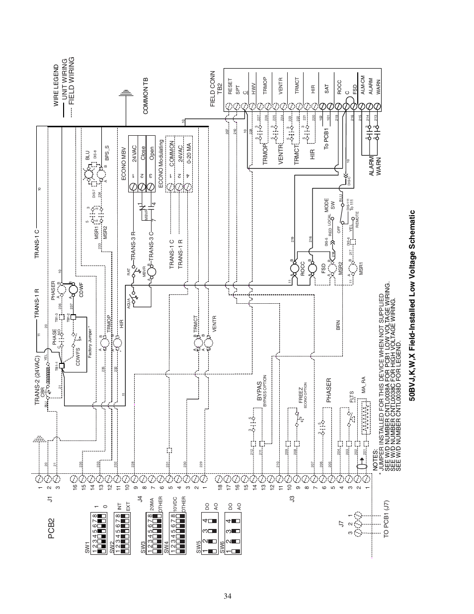 Pcb2, Field wiring, Unit wiring | Carrier OMNIZONE 50XJ064-104 User Manual | Page 34 / 64