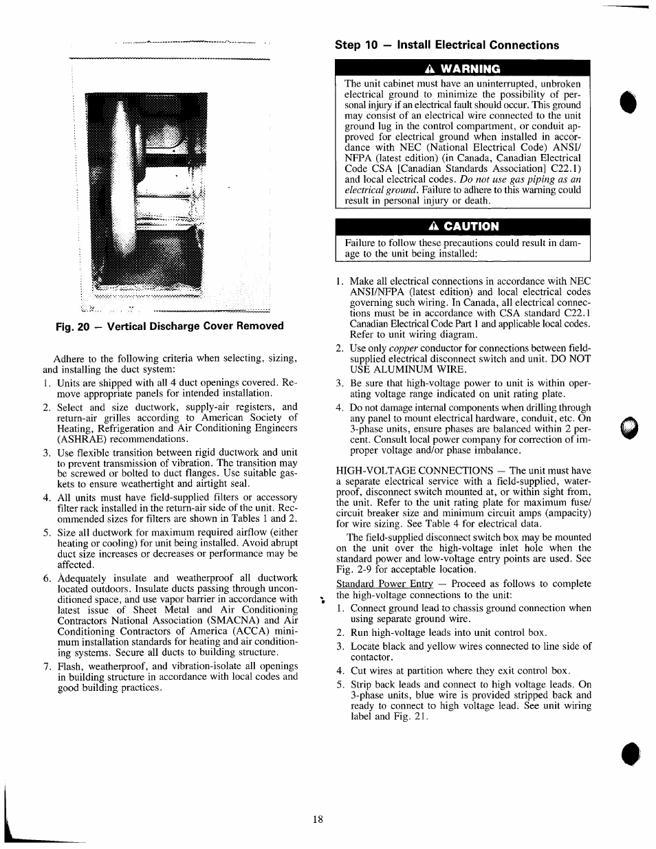 Step 10 — install electrical connections, A warning, A caution | Carrier 48SX024-048 User Manual | Page 18 / 45