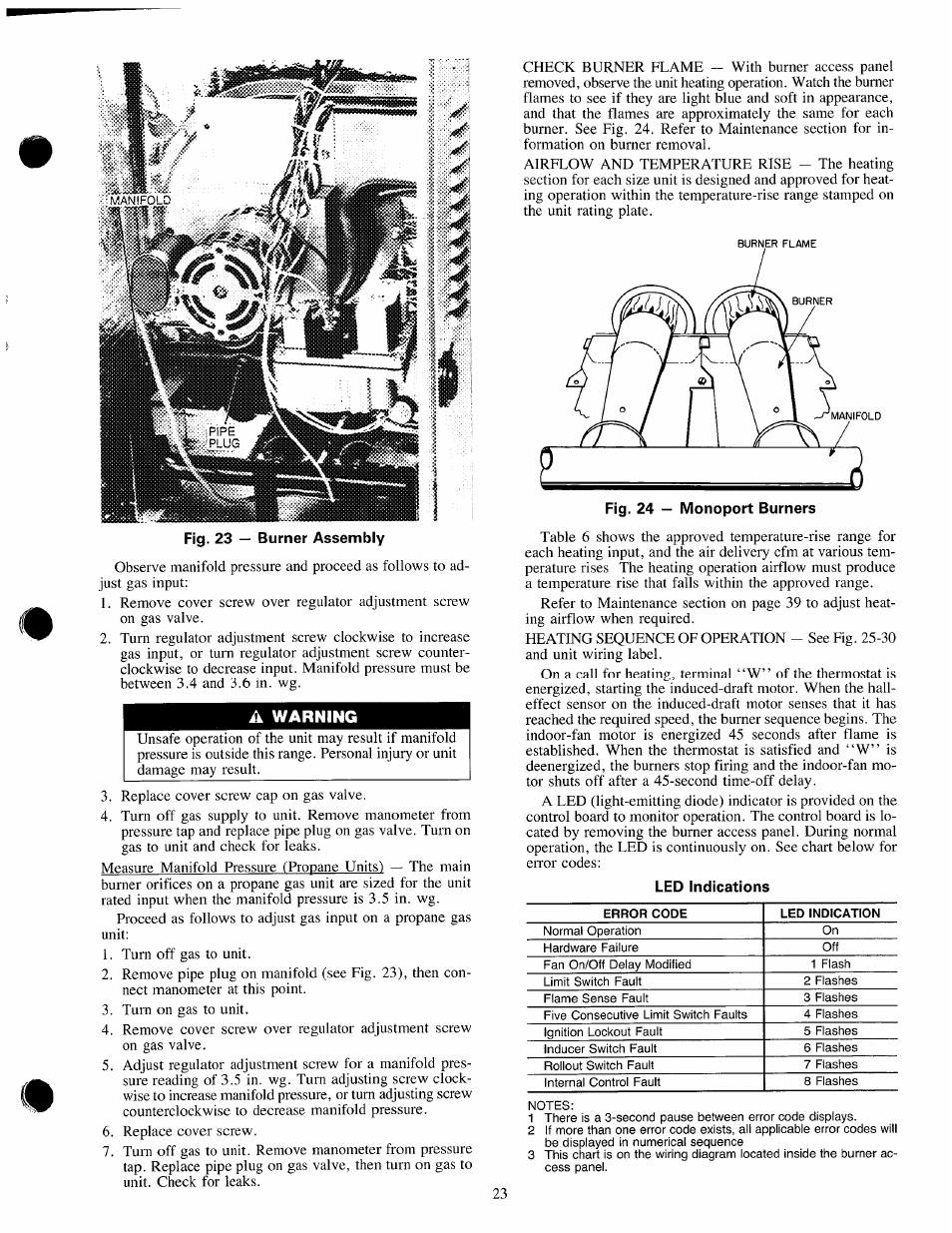 A warning, Led indications | Carrier 48SX024-048 User Manual | Page 23 / 45