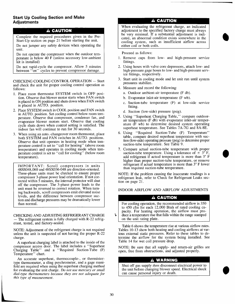A caution, A warning | Carrier 48SX024-048 User Manual | Page 30 / 45