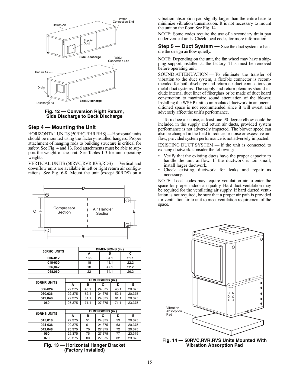 Step 4 — mounting the unit, Step 5 — duct system | Carrier AQUAZONE RVC User Manual | Page 15 / 44