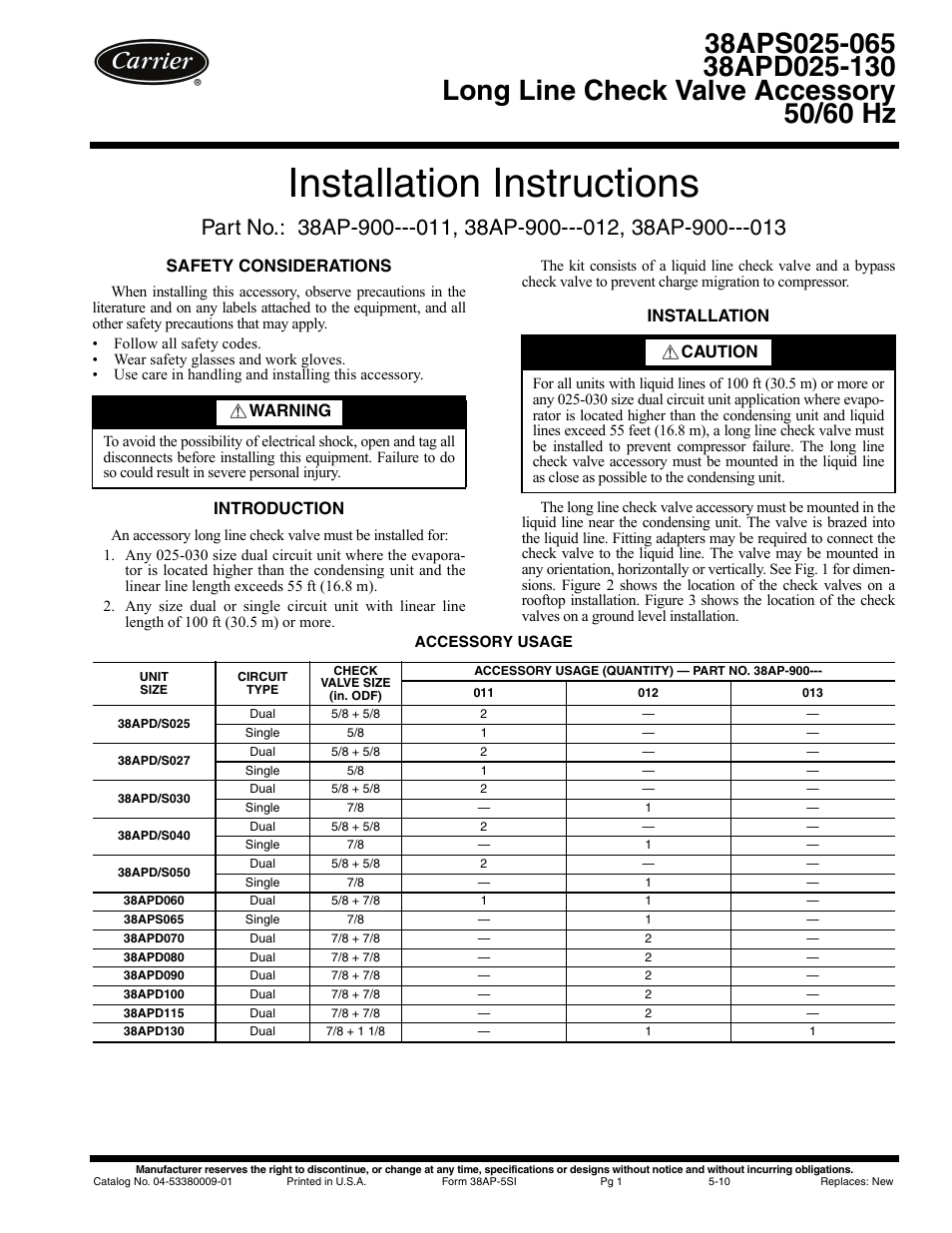 Carrier 38APD025-130 User Manual | 4 pages